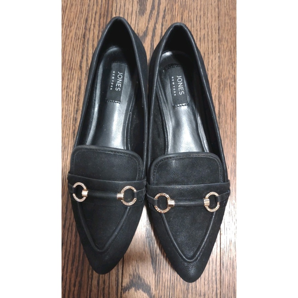 Jones New York Qentie Black Suede Pointed Toe Bit Loafers Women's Size 8.5M